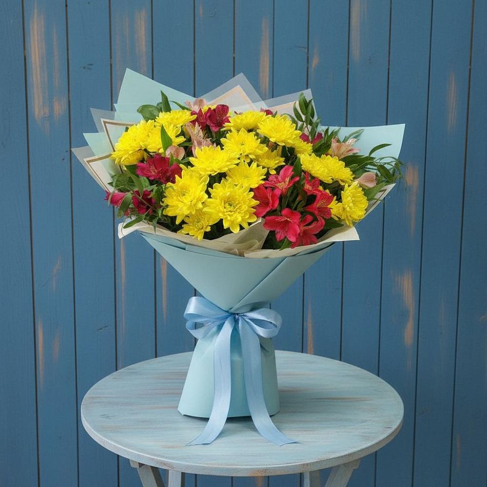 Букет цветов из: Альстромерии и Хризантемы в Новозаведенном