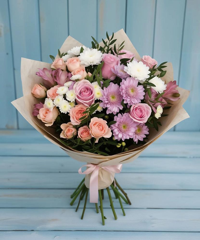 Букет цветов из: Хризантемы, Розы и Альстромерии в Новозаведенном