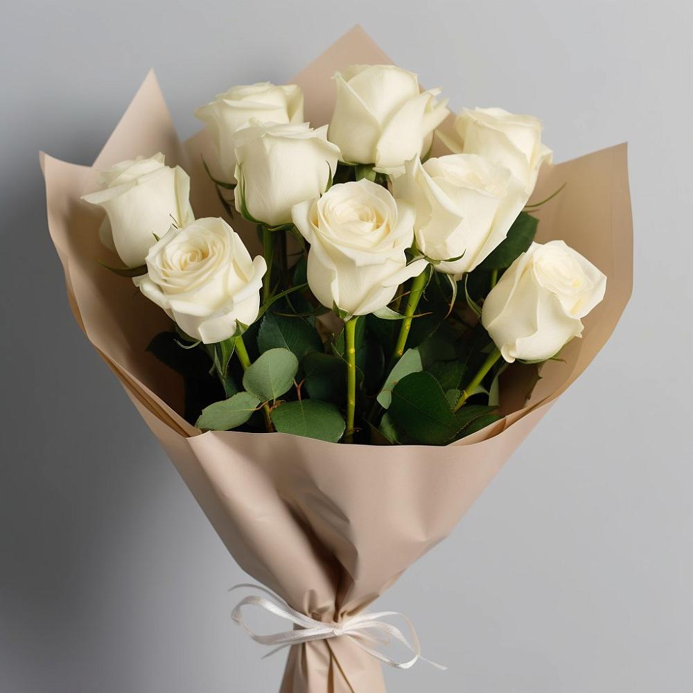 Букет 9 Белых роз Эдлесс Лав в Новозаведенном