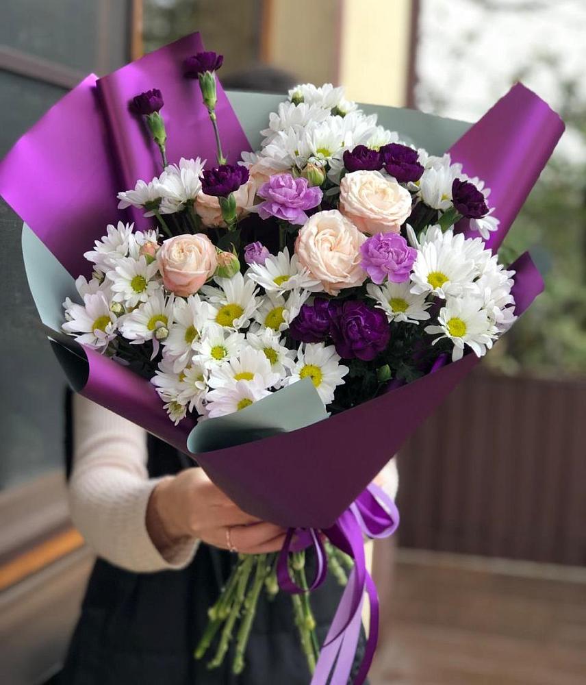 Букет цветов из: Хризантемы, Гвоздики и Розы в Новозаведенном