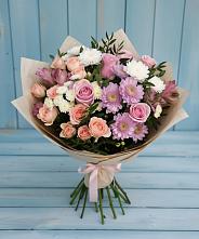 Букет цветов из:  Хризантемы, Розы и Альстромерии #REPLACE_PRED# Новозаведенном