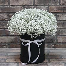 Цветочная композиция из Гипсофила в шляпной коробке в Новозаведенном